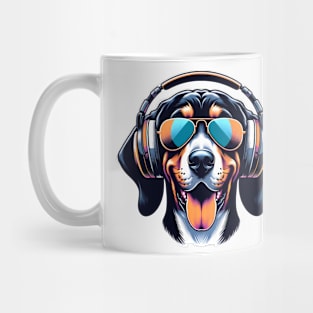 Grinning Black and Tan Coonhound as Smiling DJ Mug